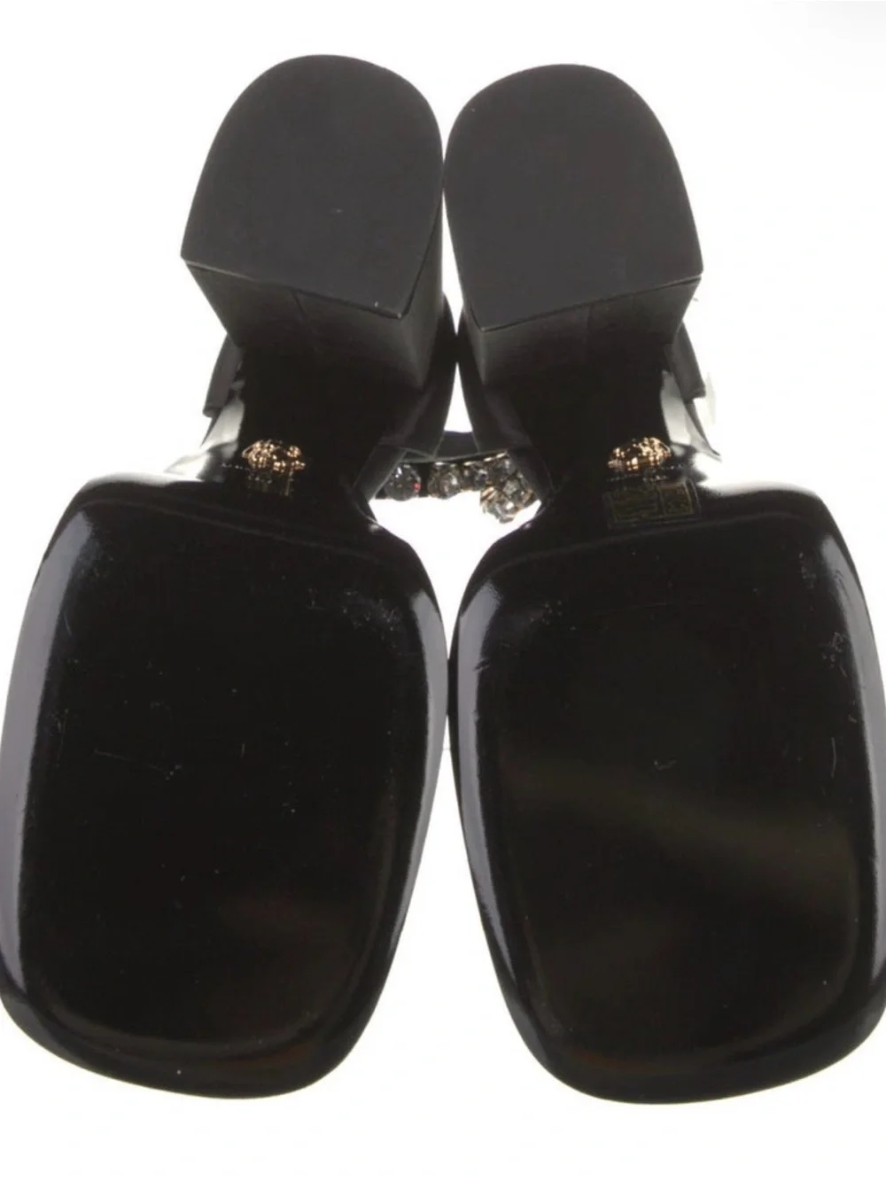 Versace Black Platform Ankle-Strap Heels with Crystal Embellishment